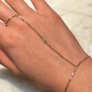 14K Solid Gold and Emerald Hand Chain